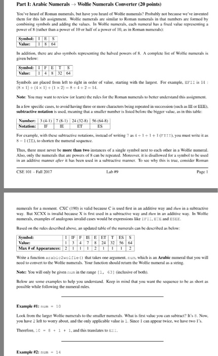  Python Part I: Arabic NumeralsWolfie Numerals Converter (20 points) You've heard