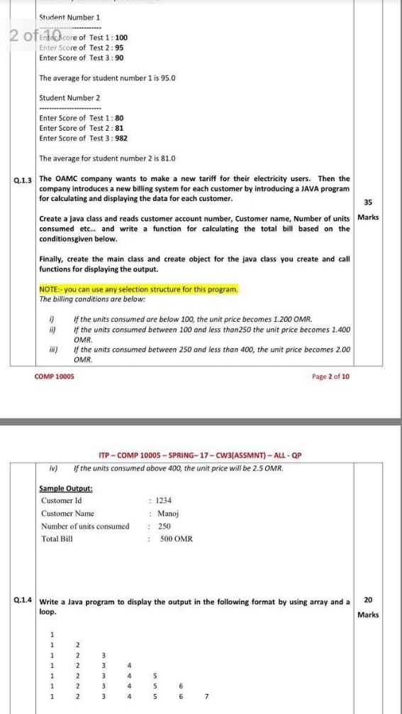 a java class and the user enters the number of test scores