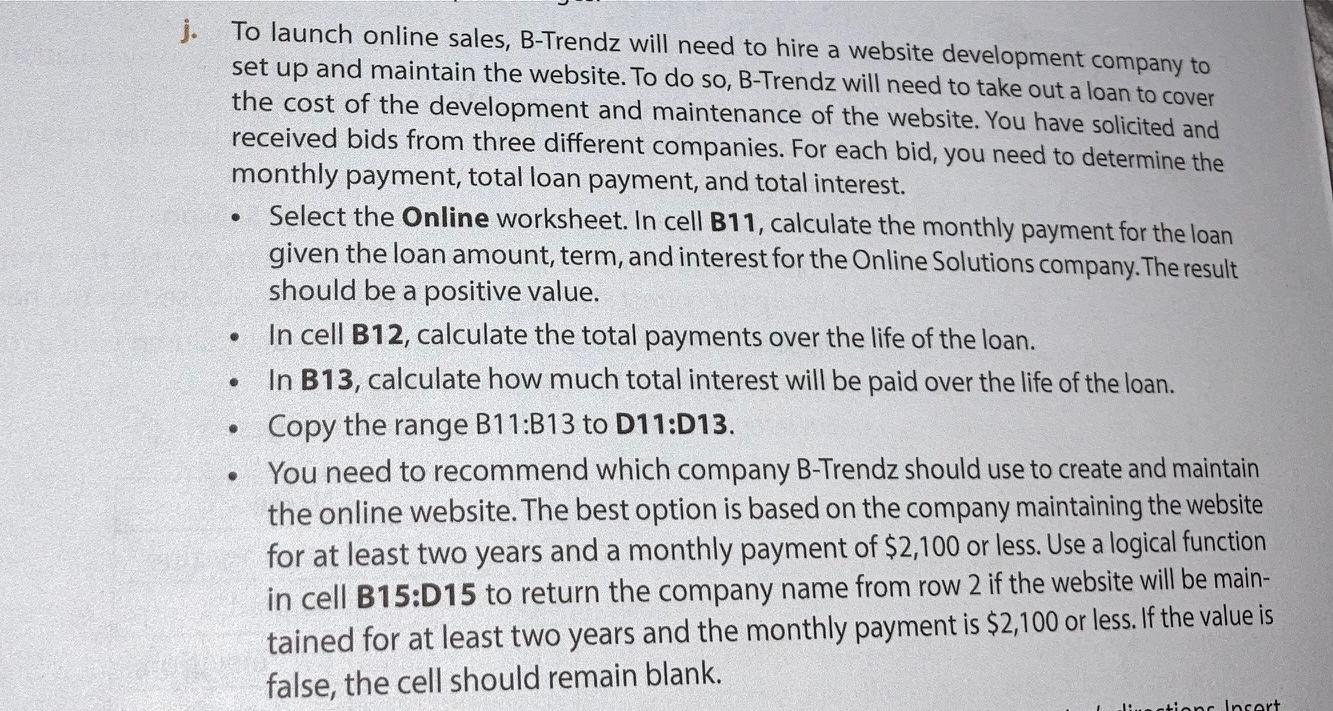  Please help me solve question J. Excel data provided in the