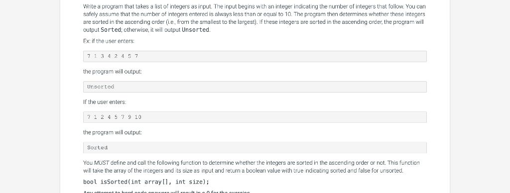 C++ Write a program that takes a list of integers as