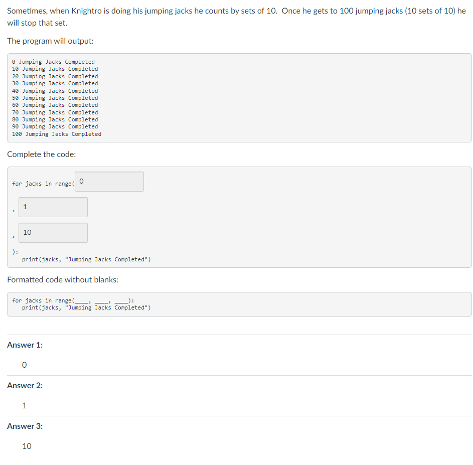  Sometimes, when Knightro is doing his jumping jacks he counts by