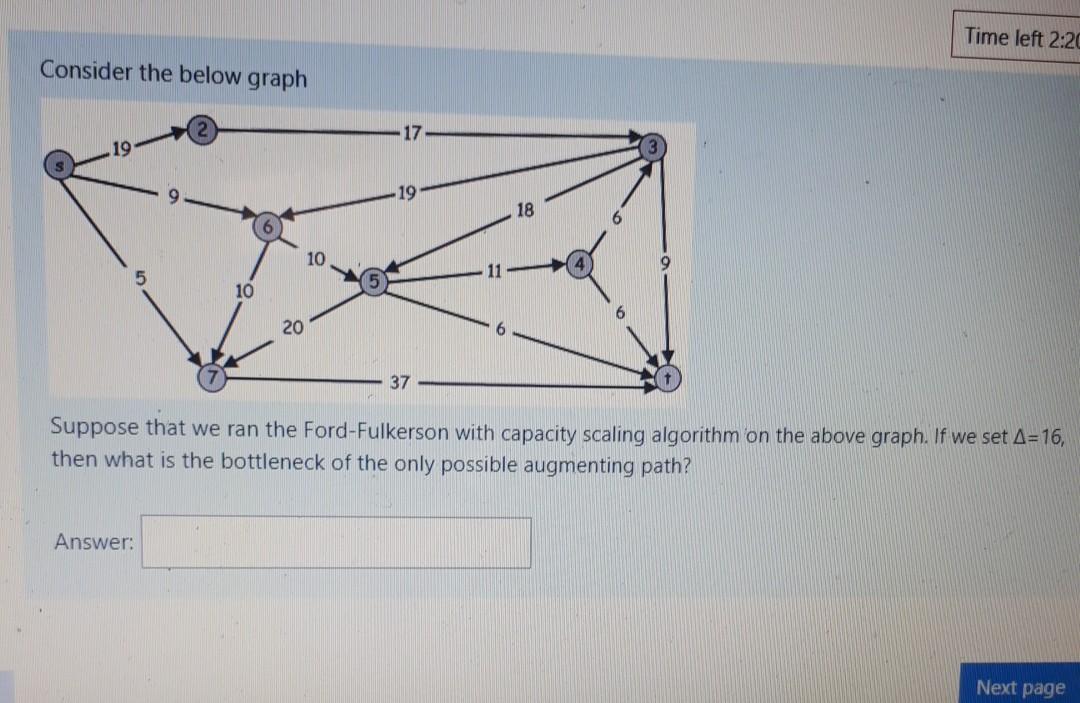  Time left 2:20 Consider the below graph 17 19 10 20