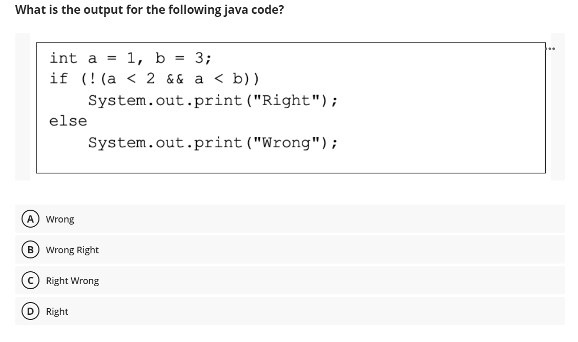  What is the output for the following java code? = int
