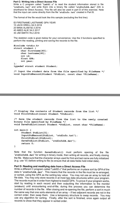  Part C: Writing into a Direct Access File Write a C
