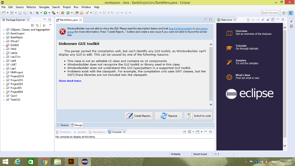 i try to install the java builder and java swing but it