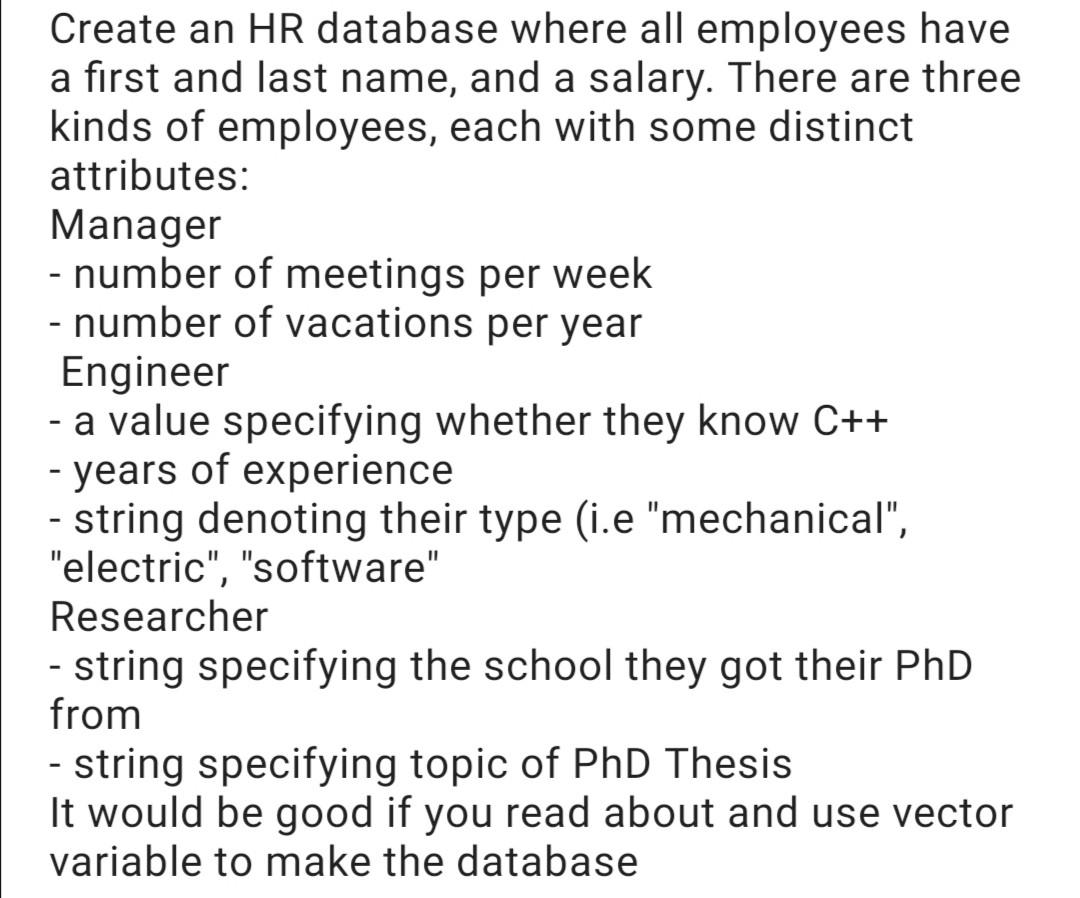  This lab uses c++ don't use SQL query cause I think