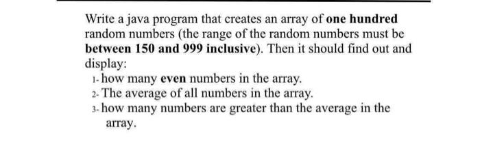  Write a java program that creates an array of one hundred