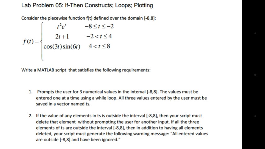  using matlab solve please Show every step. Lab Problem 05: If-Then