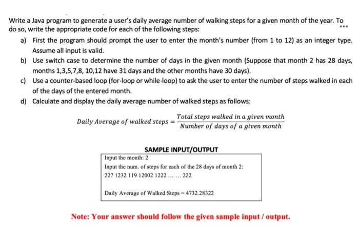  .. Write a Java program to generate a user's daily average
