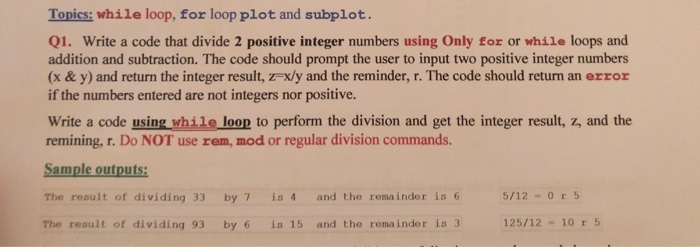  MATLAB loops question: write a code that divide 2 positive integer