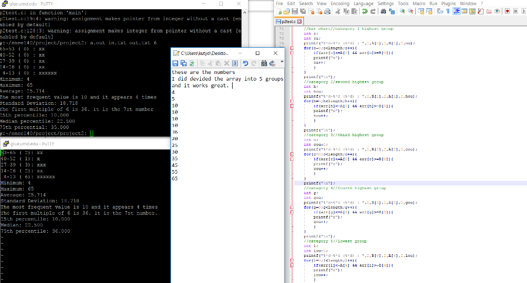 I am writing this in C. The two command window, the top