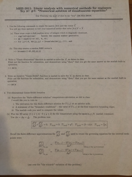  Please answer with Matlab code, thank you! MEE-2011: Linear analysis with