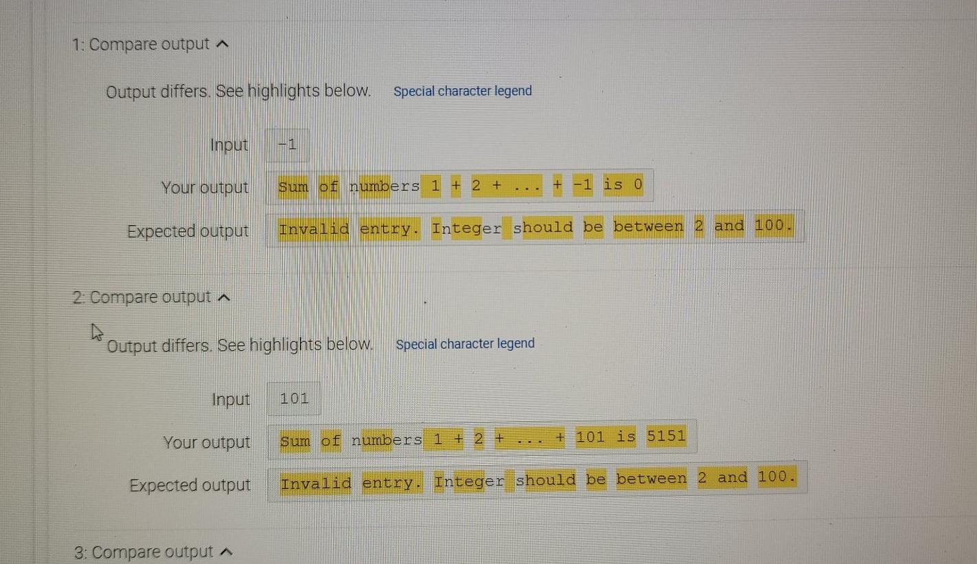 don't know why my code won't output correctly, please help! 1: Compare