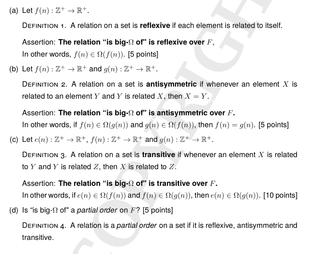 For each assertion in (a)-(c), prove the assertion directly from the definition