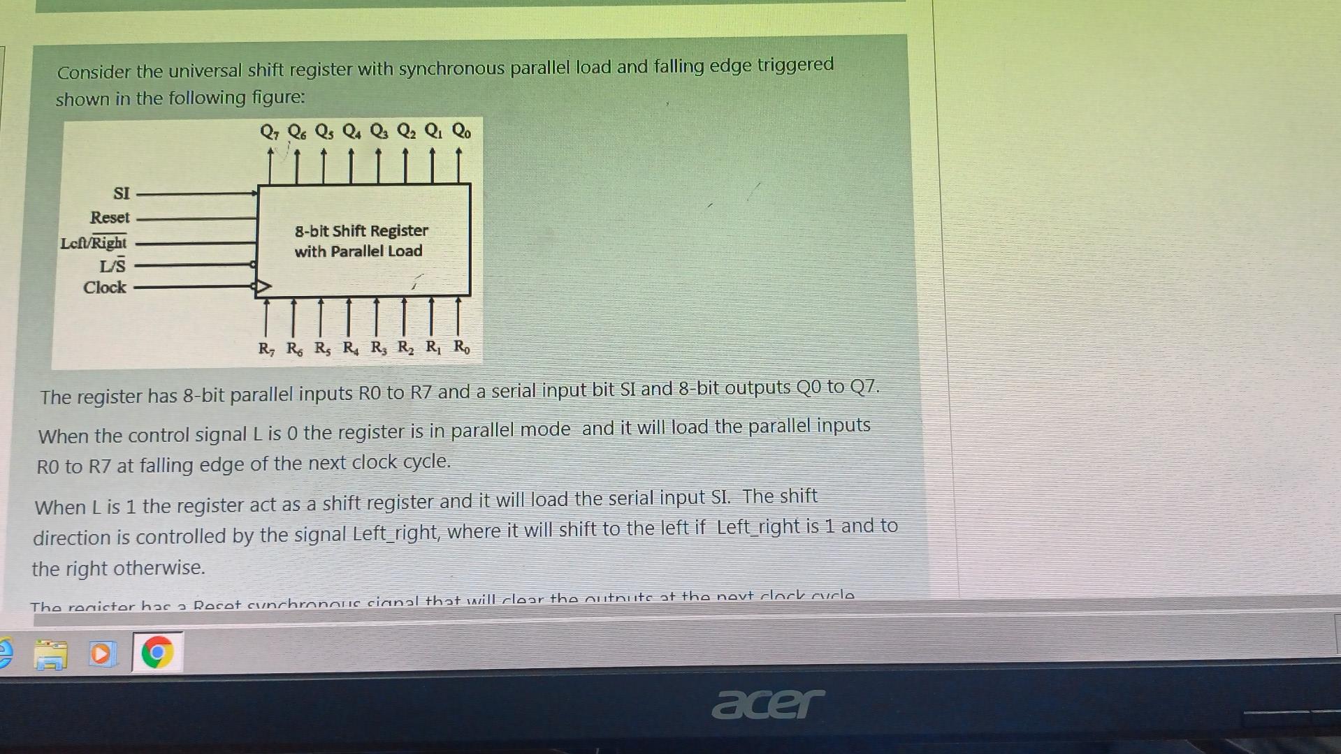  Consider the universal shift register with synchronous parallel load and falling