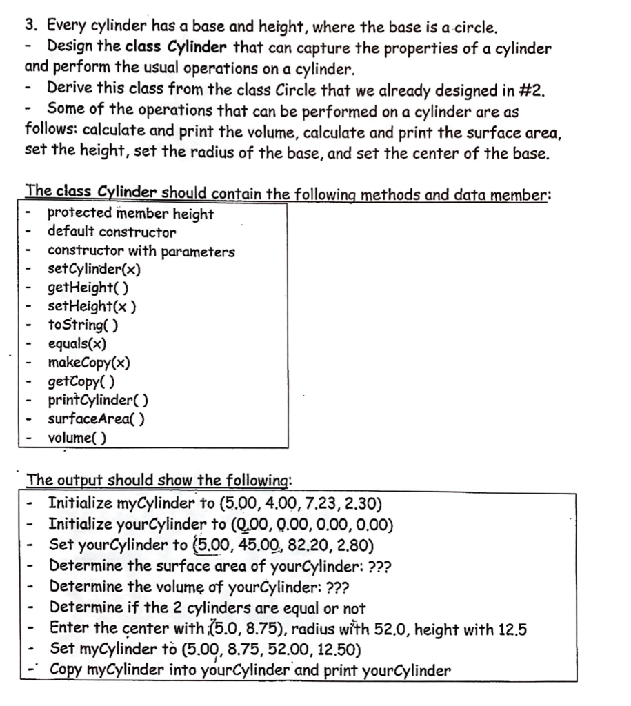 please solve this using java 3. Every cylinder has a base