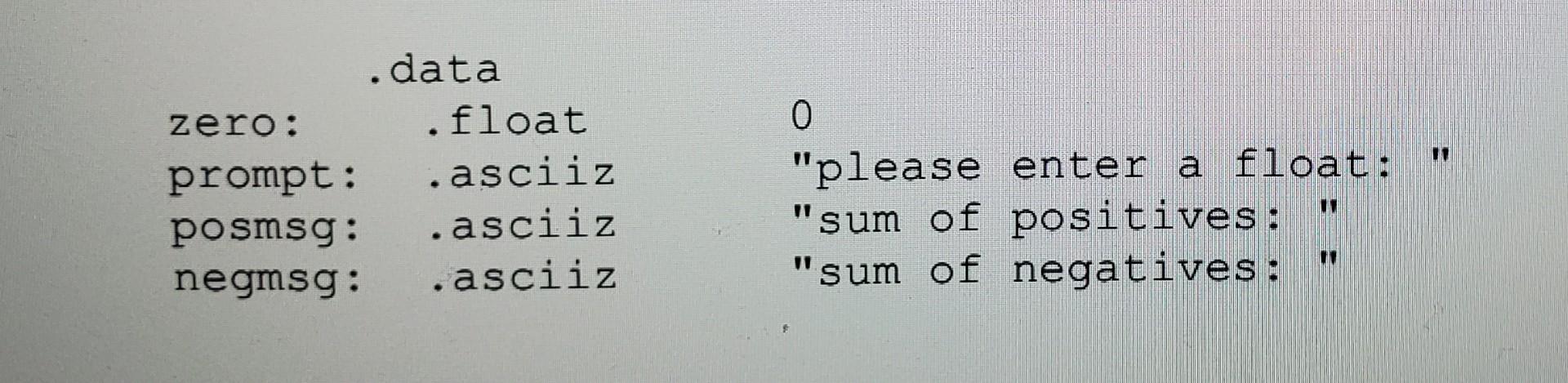  Write MIPS statement to read floats in loop and compute sum