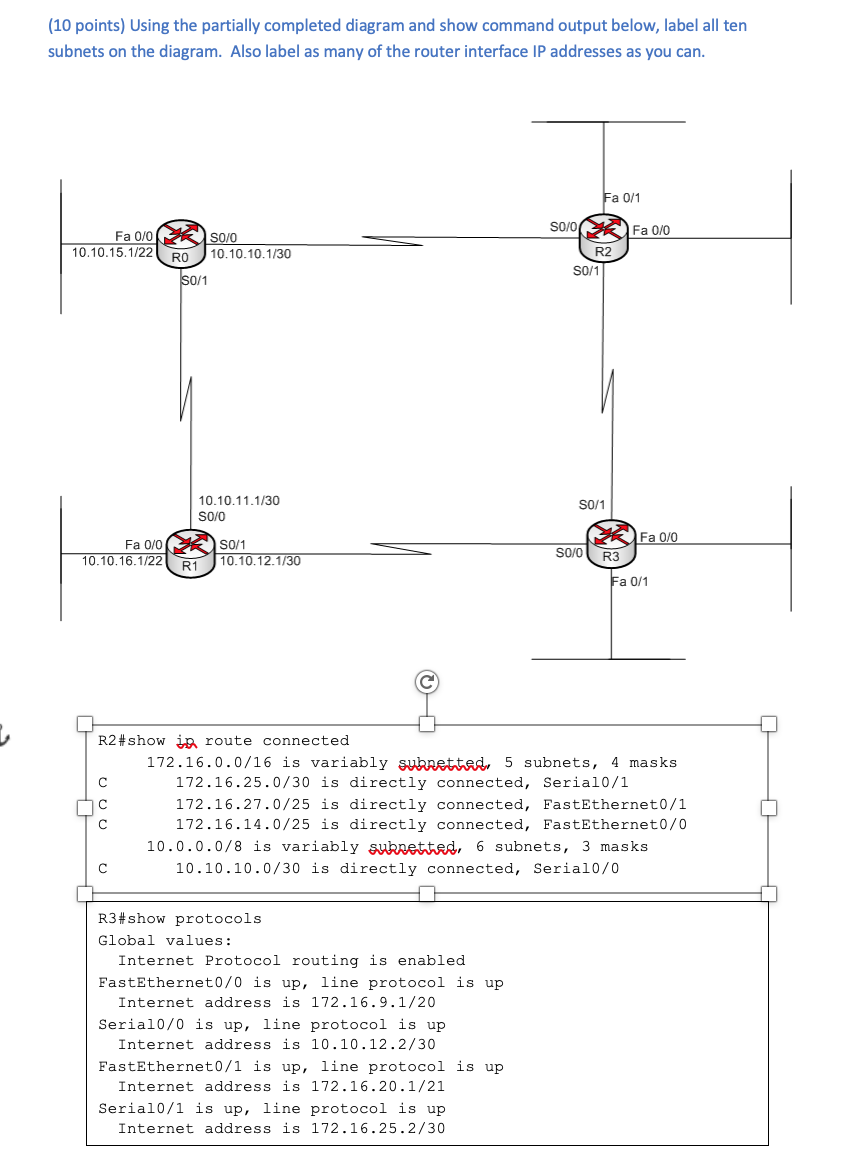  (10 points) Using the partially completed diagram and show command output