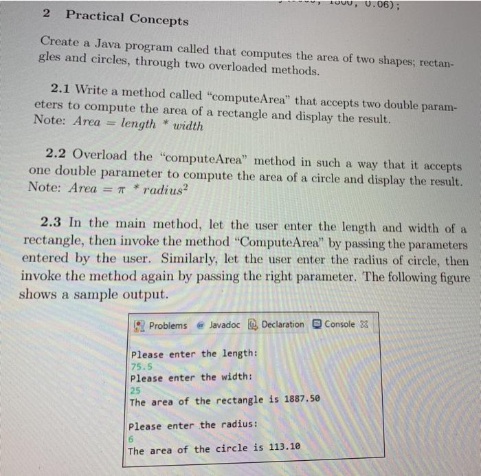  EOVU 06); 2 Practical Concepts Create a Java program called that