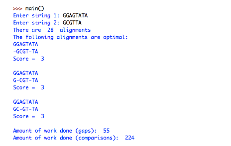 alignment using the following scoring: match = +1 mismatch = 0 gap