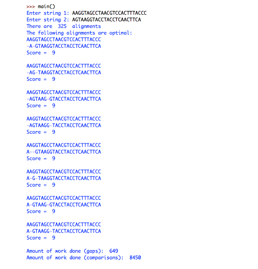 = -1 The program should find the optimal alignment(s) and print them