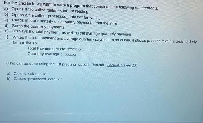  C programming For the 2nd task, we want to write a