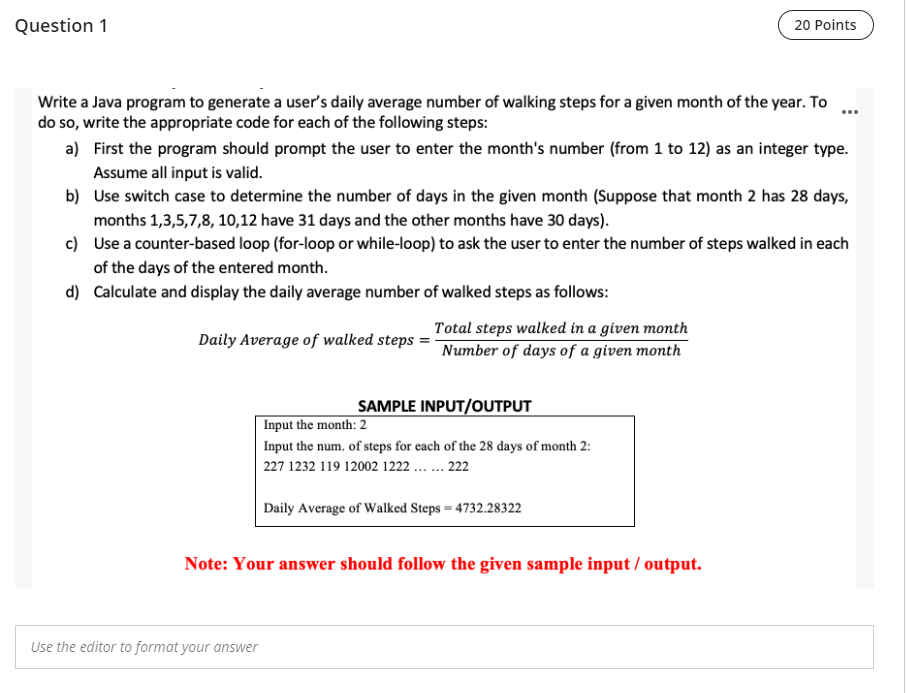  Question 1 20 Points Write a Java program to generate a