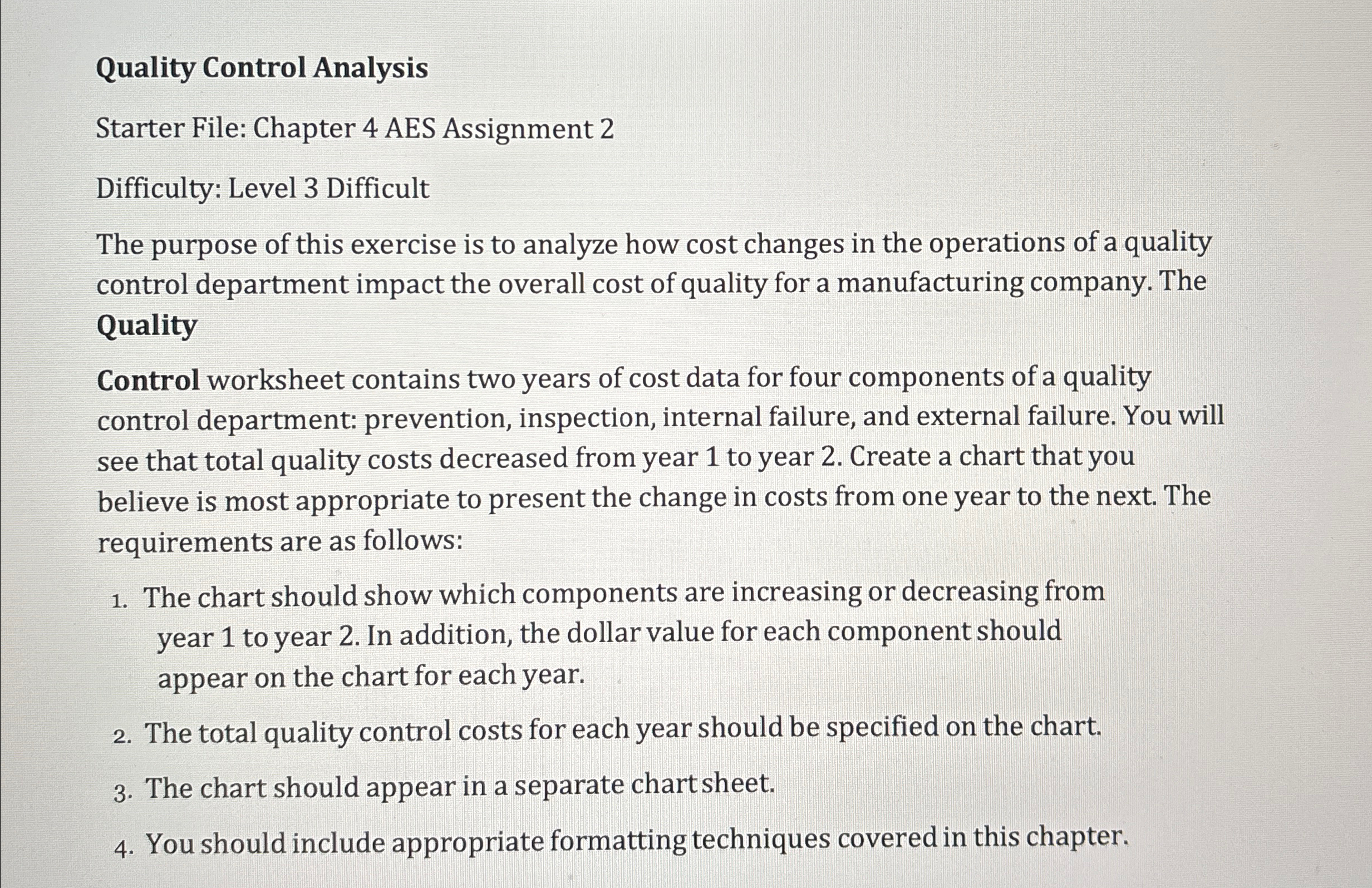  Quality Control Analysis Starter File: Chapter 4 AES Assignment 2 Difficulty: