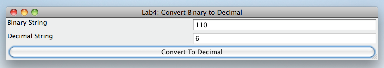 binary string into a decimal number and parseHex(String hexString) which converts a