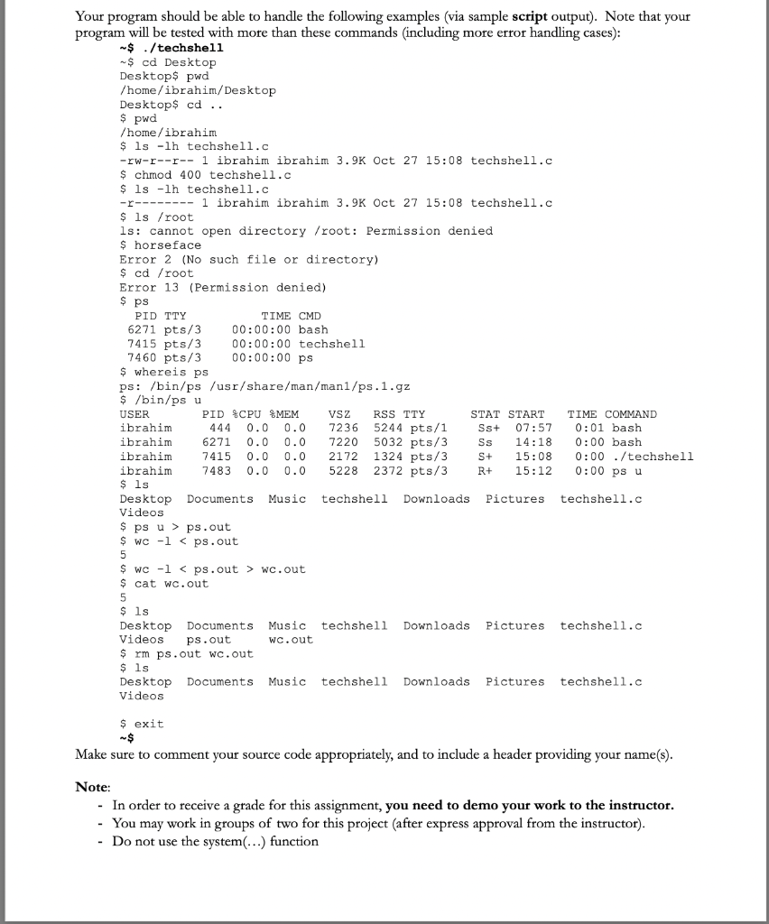 I really need it. A small shell with I/O redirections Write a