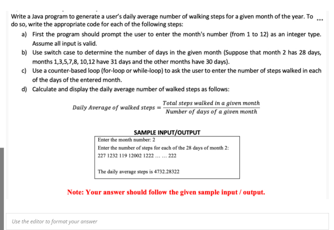 user's daily average number of walking steps for a given month of