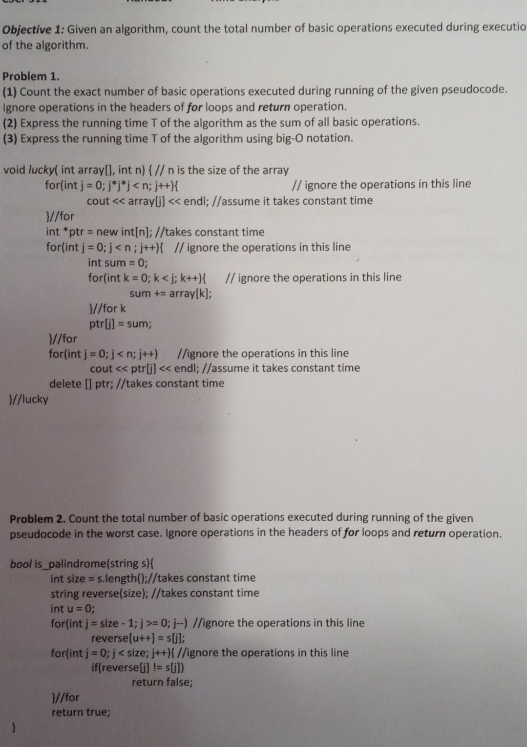  Objective 1: Given an algorithm, count the total number of basic