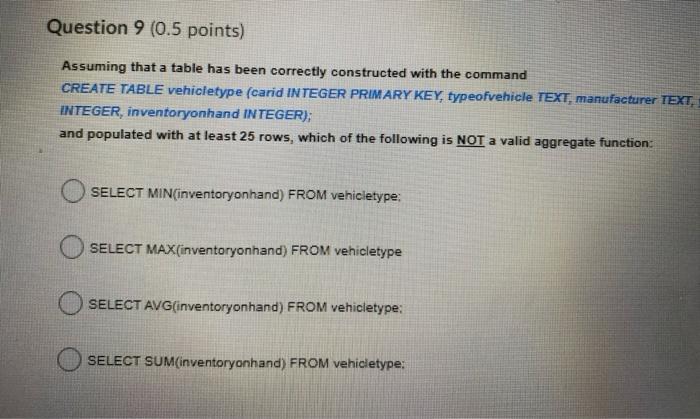 "Chevrolet"); CREATE vehicletype carid INTEGER PRIMARY KEY typeofvehicle TEXT, manufacturer TEXT): CREATE