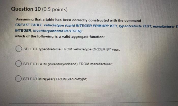TABLE vehicletype (carid INTEGER PRIMARY KEY, typeofvehicle TEXT, manufacturer TEXT); Question 7