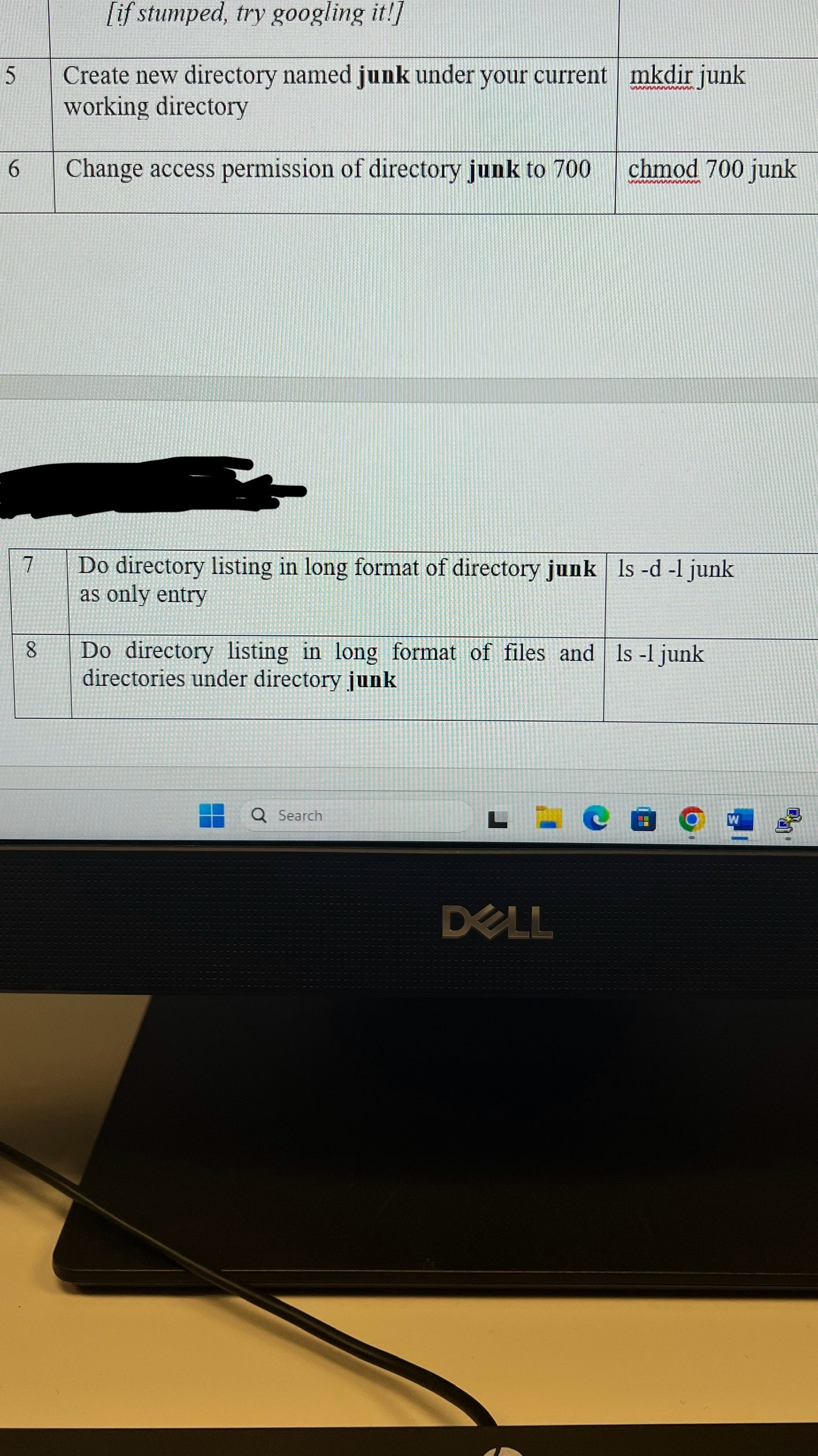  [if stumped, try googling it!] \table[[5,\table[[Create new directory named junk under
