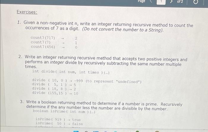 1 > of 2 CSC240 - Recursion Review Example: Given a non-negative