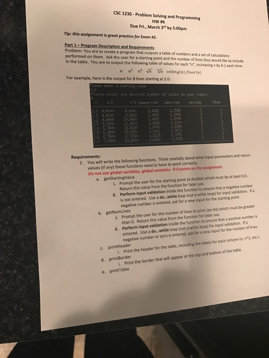  CSC 1230 Problem solving and Programming Due Fri. March 3rd by