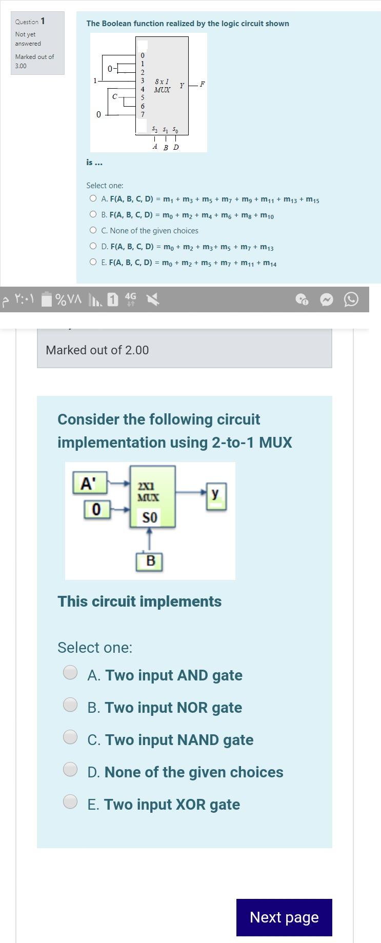 Subject : Computer Logic Design The Boolean function realized by the logic