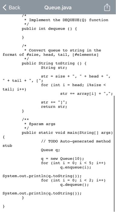 (30 pts). Implement the enqueue(int a), dequeue() function for Queue in Queue