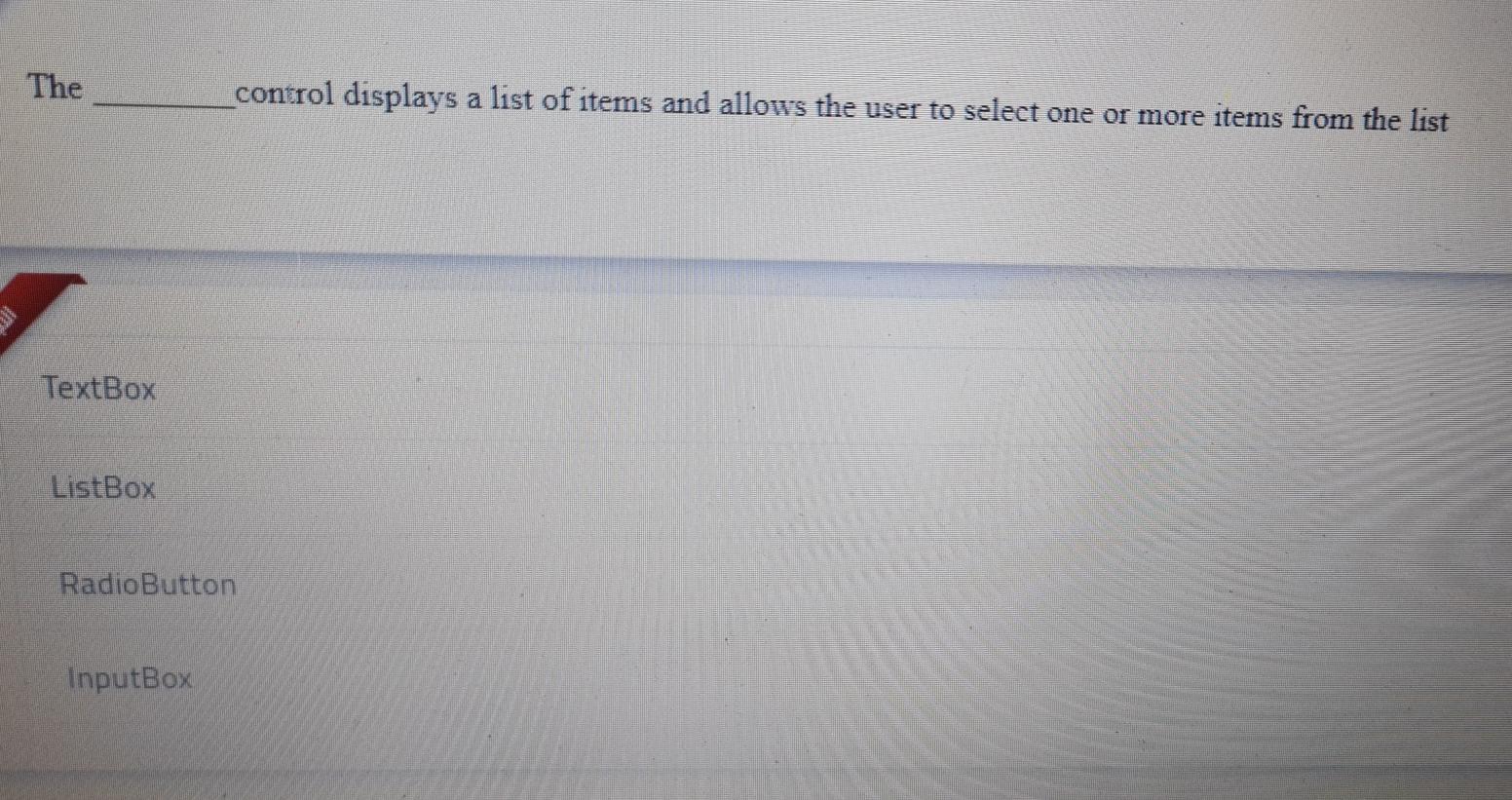  Visual Basic The control displays a list of items and allows