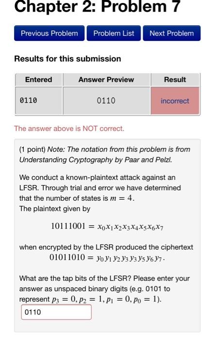  Chapter 2: Problem 7 Previous Problem Problem List Next Problem Results