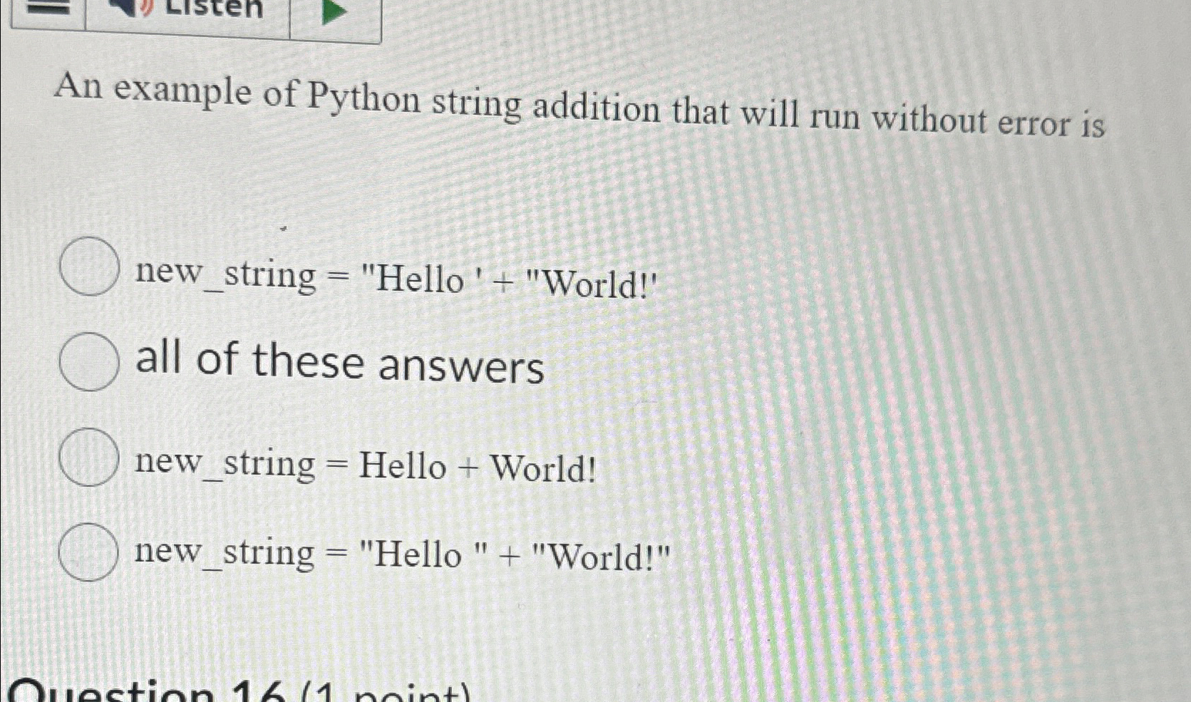  An example of Python string addition that will run without error