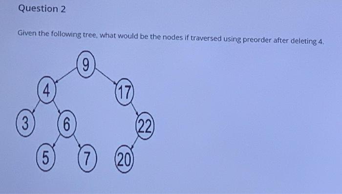 data sturucture Question 2 Given the following tree, what would be the