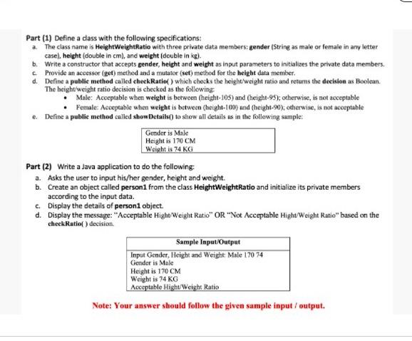  Part (1) Define a dass with the following specifications: a. The