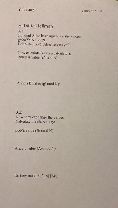  CSCI 402 Chapter 5 Lab A: Diffie-Hellman A.1 Bob and Alice