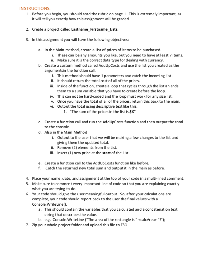 IN BASIC C# INSTRUCTIONS 1. Before you begin, you should read the