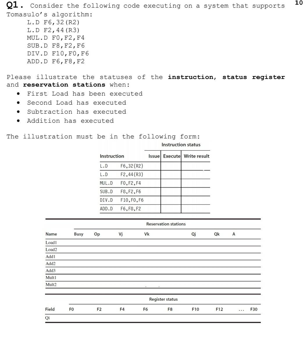 10 21. Consider the following code executing on a system that