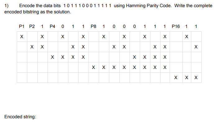  1) Encode the data bits 10 1 1100011111 using Hamming Parity