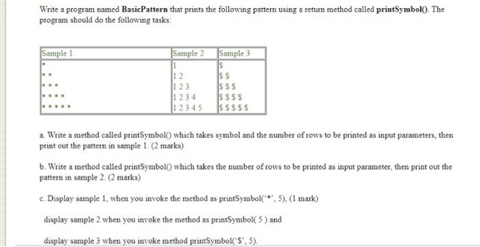  Write a program named Basic Pattern that prints the following pattern