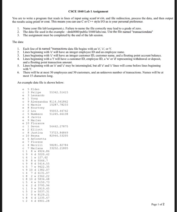  Make it c++ please CSCE 1040 Lab 1 Assignment You are